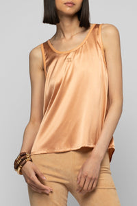 Débardeur Taila en soie à col rond avec détails en cuir - Camel