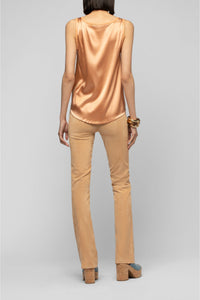 Débardeur Taila en soie à col rond avec détails en cuir - Camel