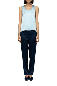 Taila silk round-neck tank top with leather details - Ciel