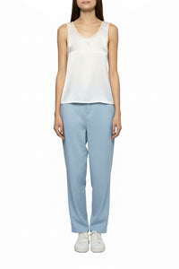 Taila silk round-neck tank top with leather details - White