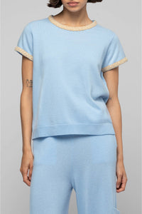 Tamelia short-sleeved cashmere and wool T-shirt - Ciel