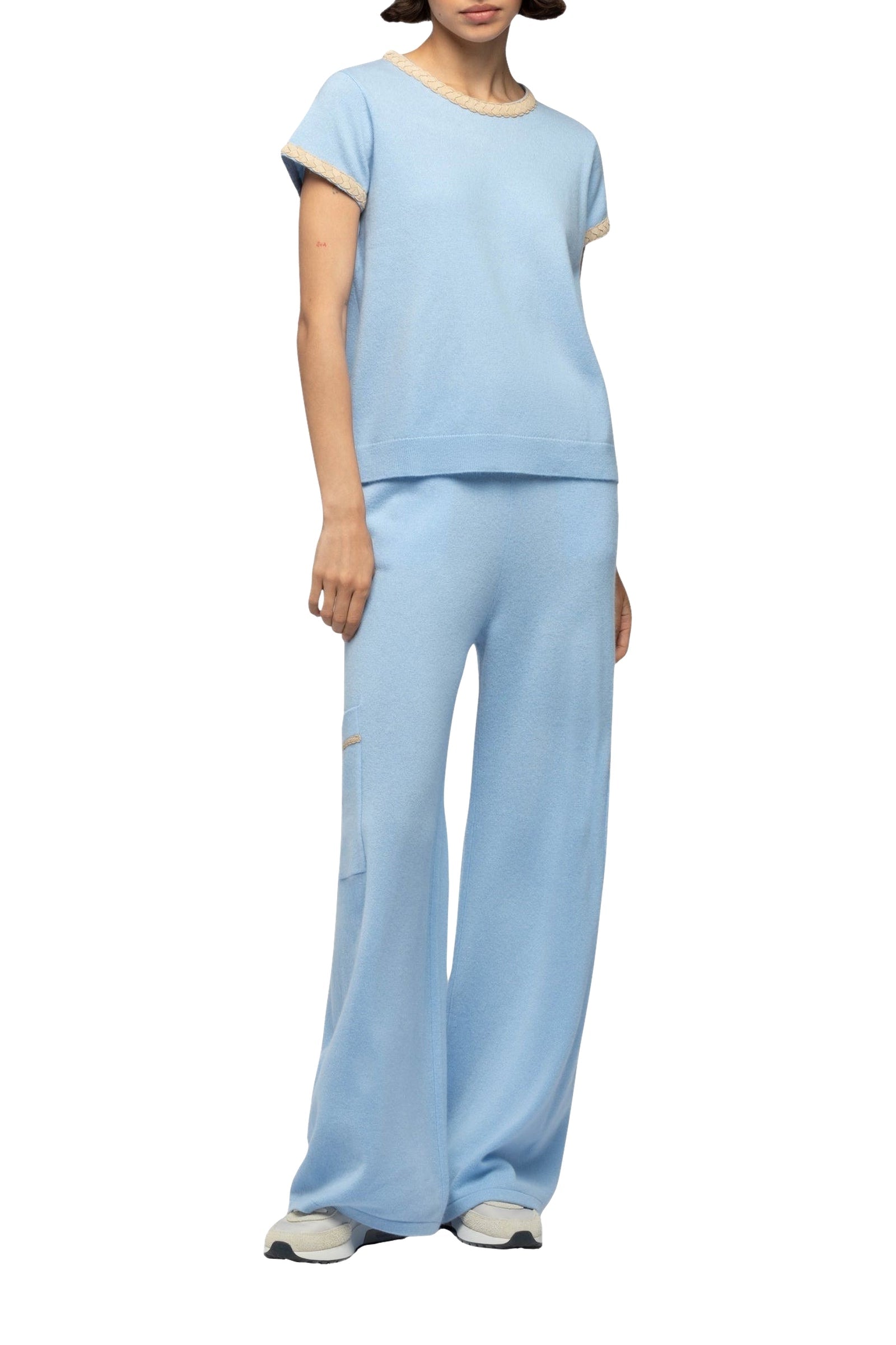 Tamelia short-sleeved cashmere and wool T-shirt - Ciel