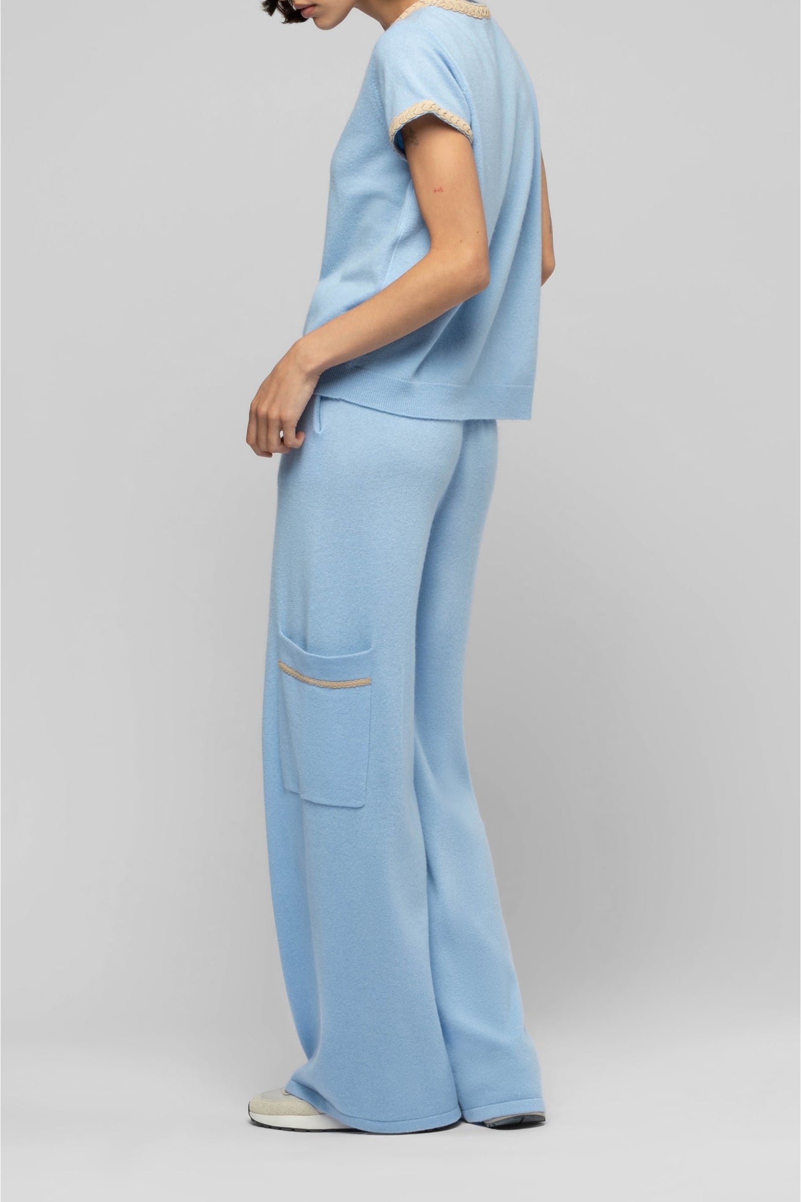 Tamelia short-sleeved cashmere and wool T-shirt - Ciel