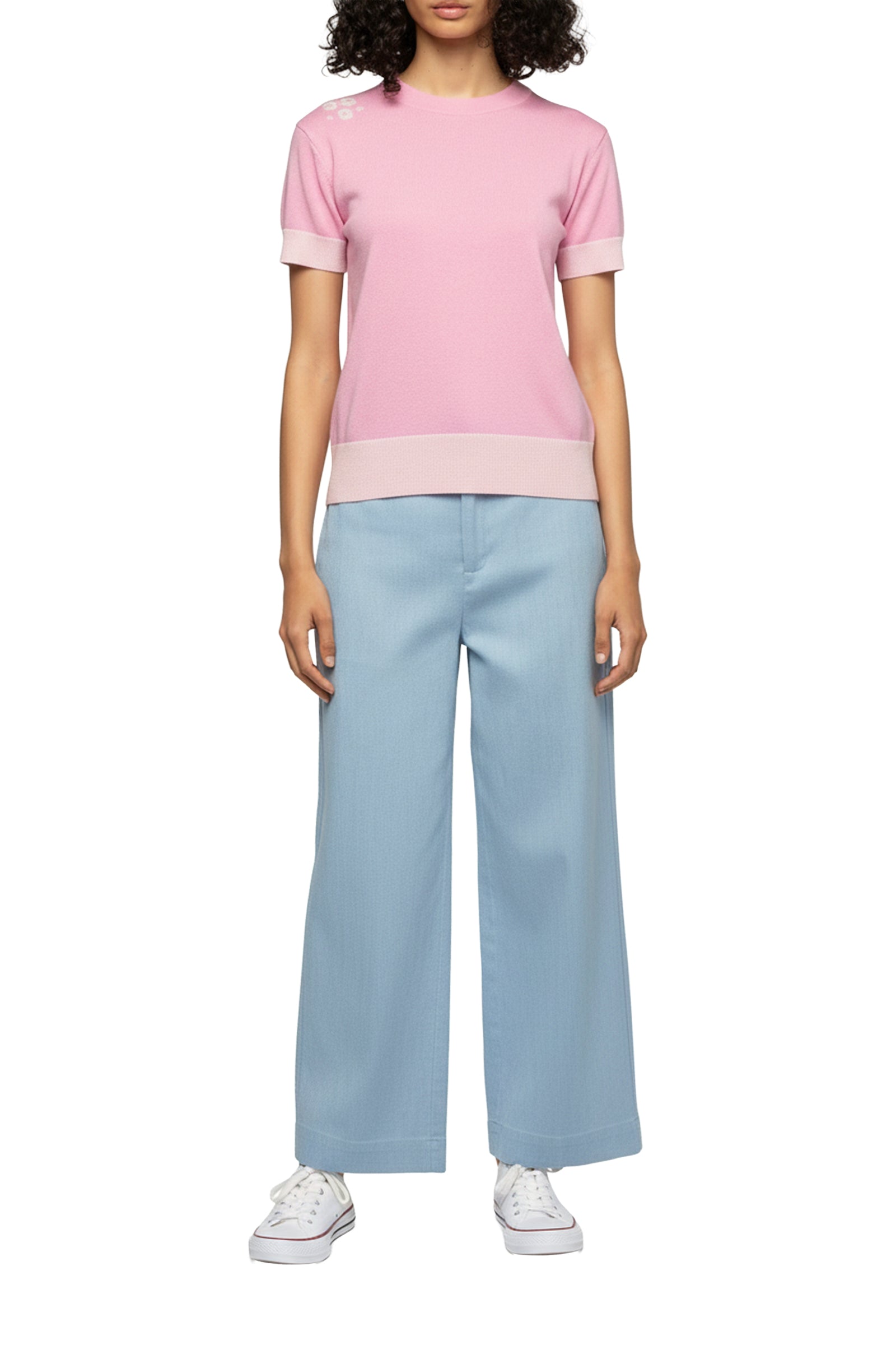 Pull Tamelys manches courtes en laine et cachemire - Bonbon