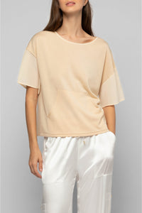 Tamira short-sleeved ultra-fine knit T-shirt - Beige