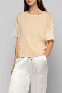 Tamira short-sleeved ultra-fine knit T-shirt - Beige