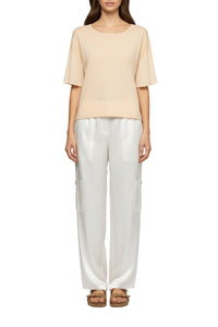 Tamira short-sleeved ultra-fine knit T-shirt - Beige