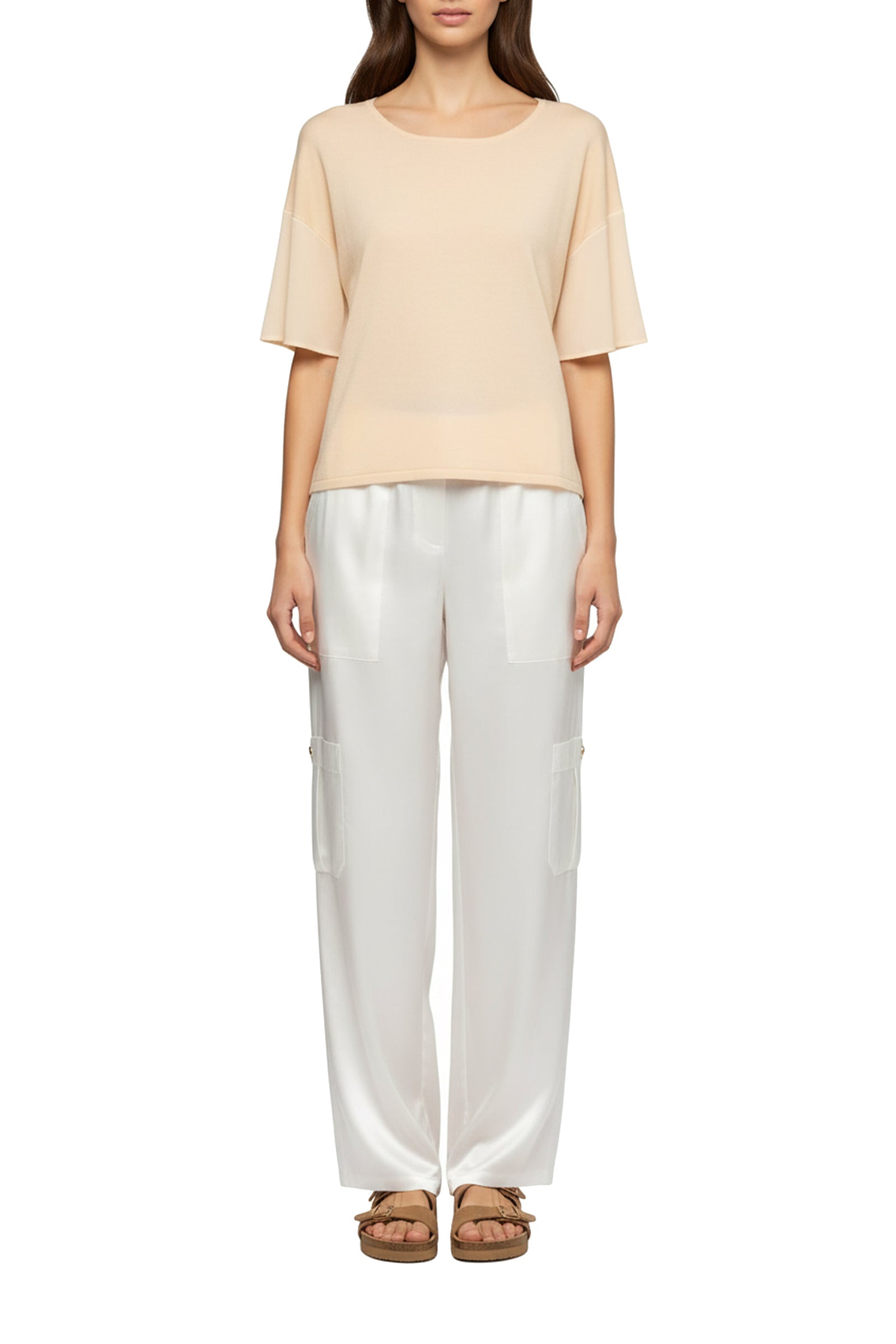 Tamira short-sleeved ultra-fine knit T-shirt - Beige