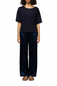 Tamira short-sleeved ultra-fine knit T-shirt - Navy