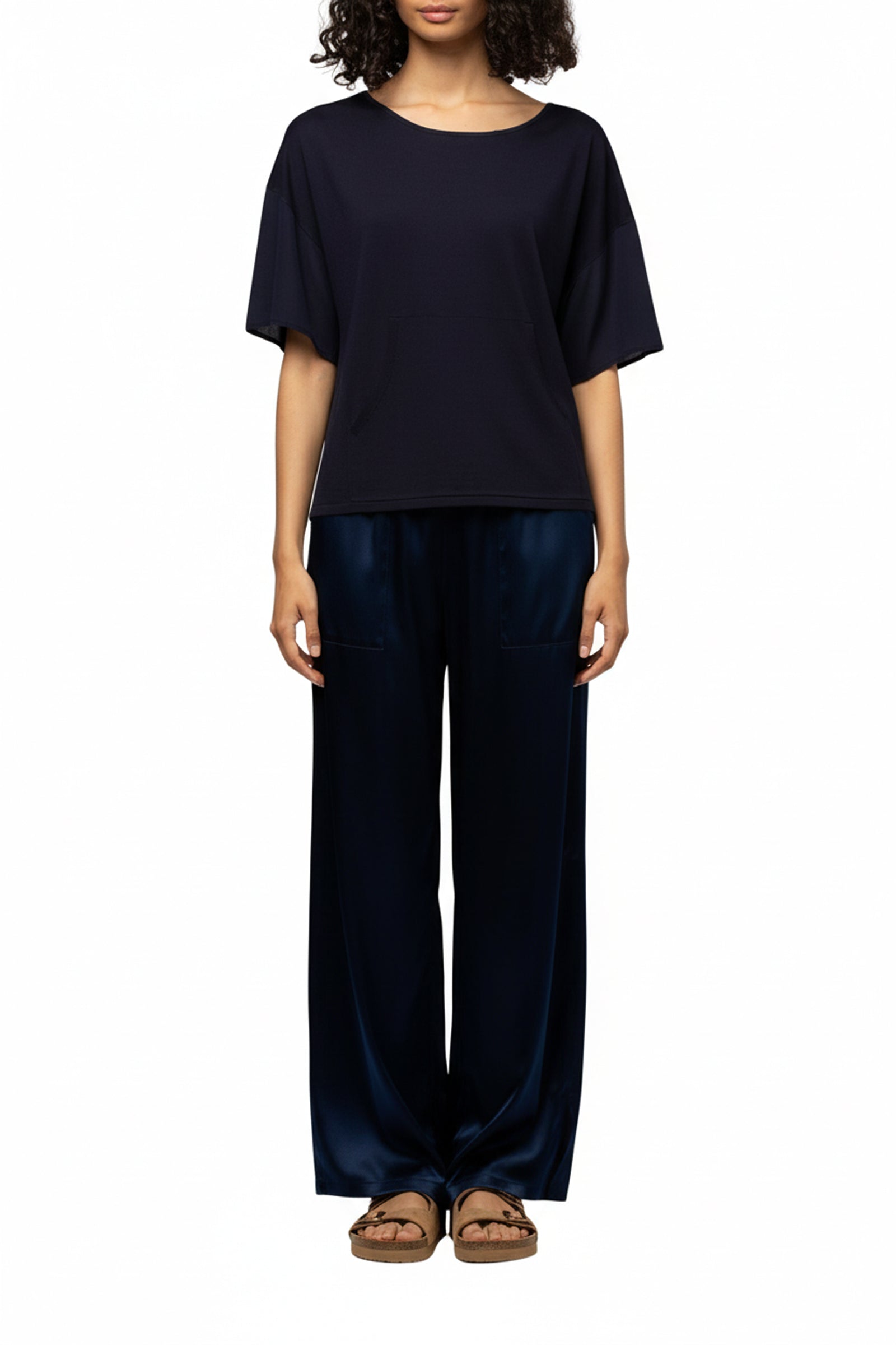 Tamira short-sleeved ultra-fine knit T-shirt - Navy