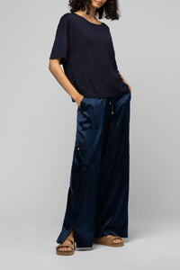 Tamira short-sleeved ultra-fine knit T-shirt - Navy