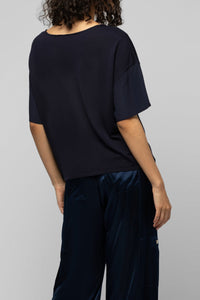 Tamira short-sleeved ultra-fine knit T-shirt - Navy