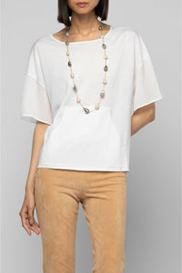 Tamira short-sleeved ultra-fine knit T-shirt - White