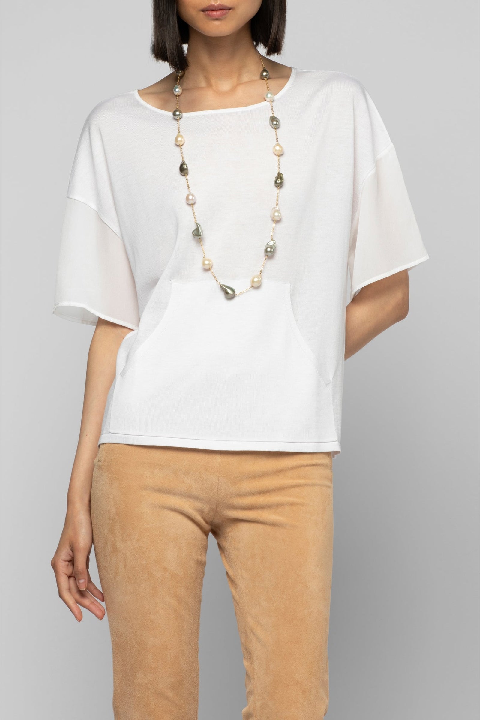 Tamira short-sleeved ultra-fine knit T-shirt - White