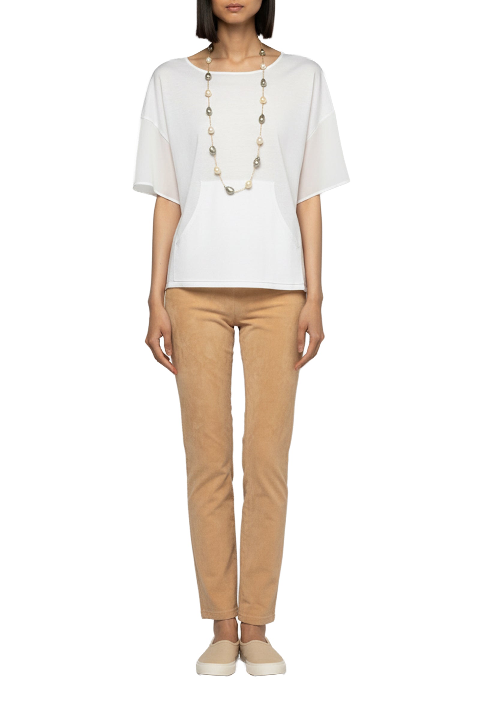 Tamira short-sleeved ultra-fine knit T-shirt - White