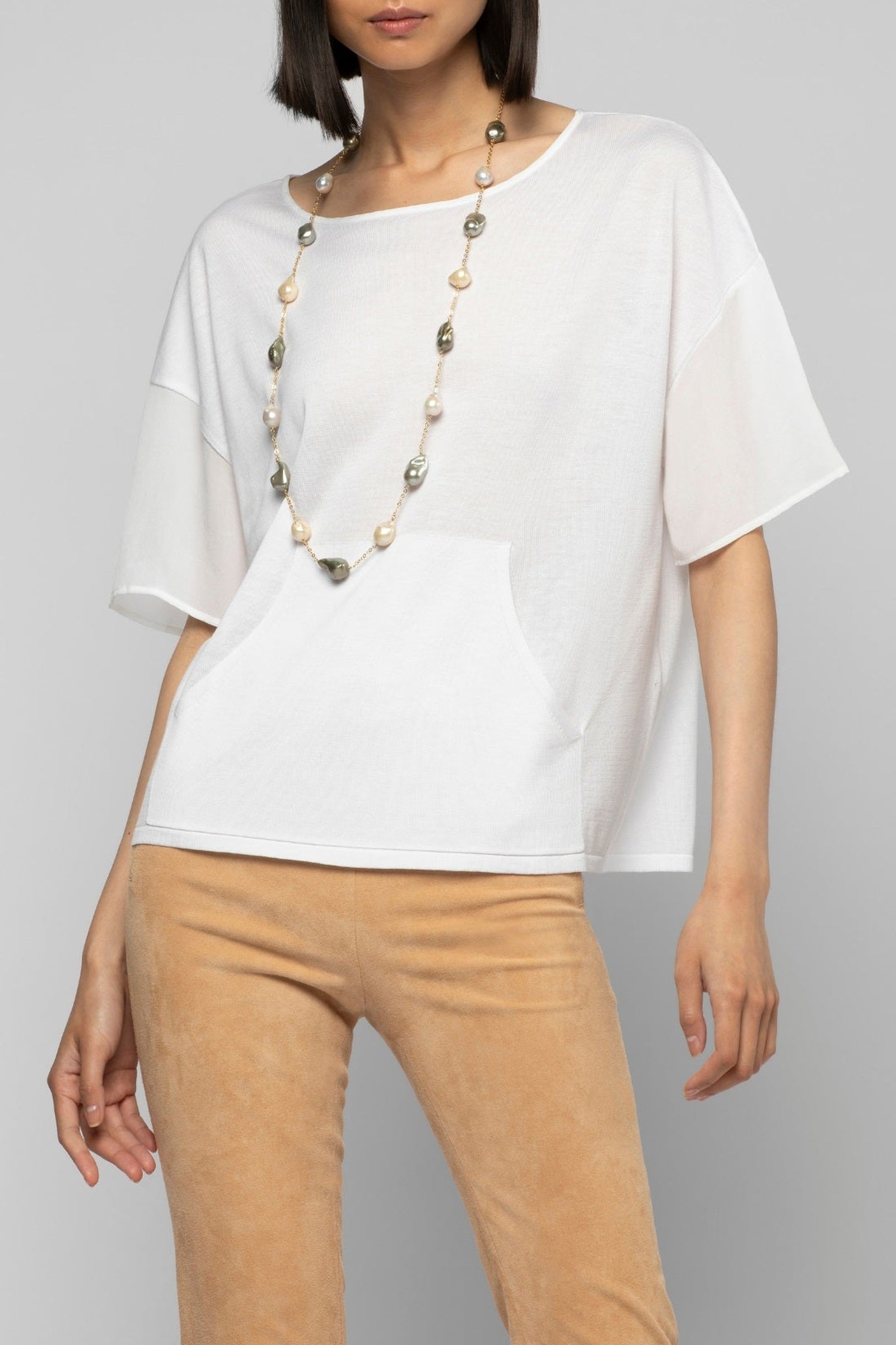 Tamira short-sleeved ultra-fine knit T-shirt - White