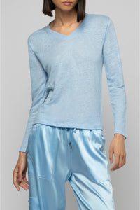 Long-sleeved linen jersey Tanika T-shirt - Ciel