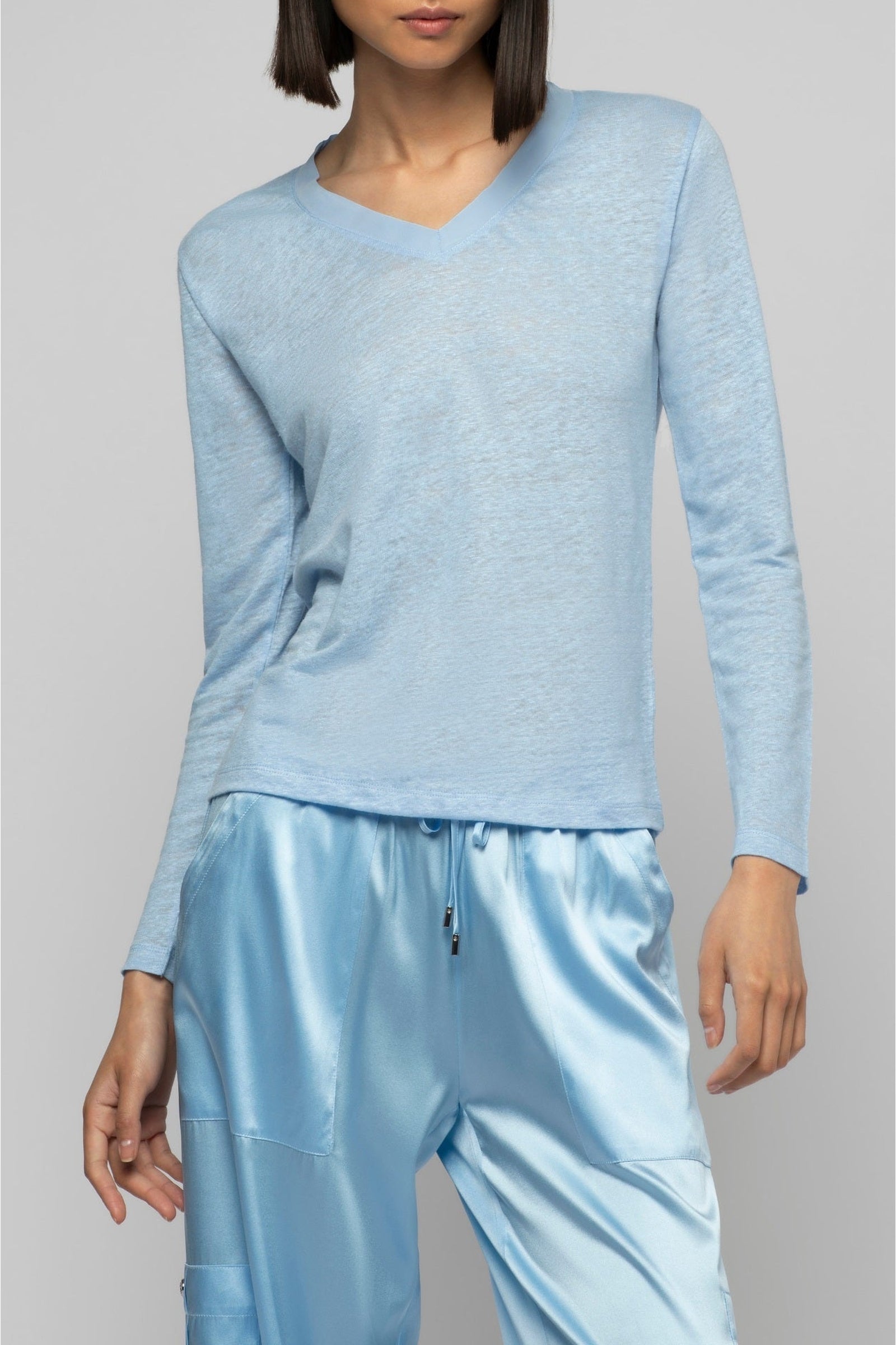 Long-sleeved linen jersey Tanika T-shirt - Ciel