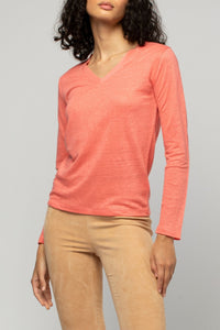 T-shirt Tanika manches longues en jersey de lin - Corail