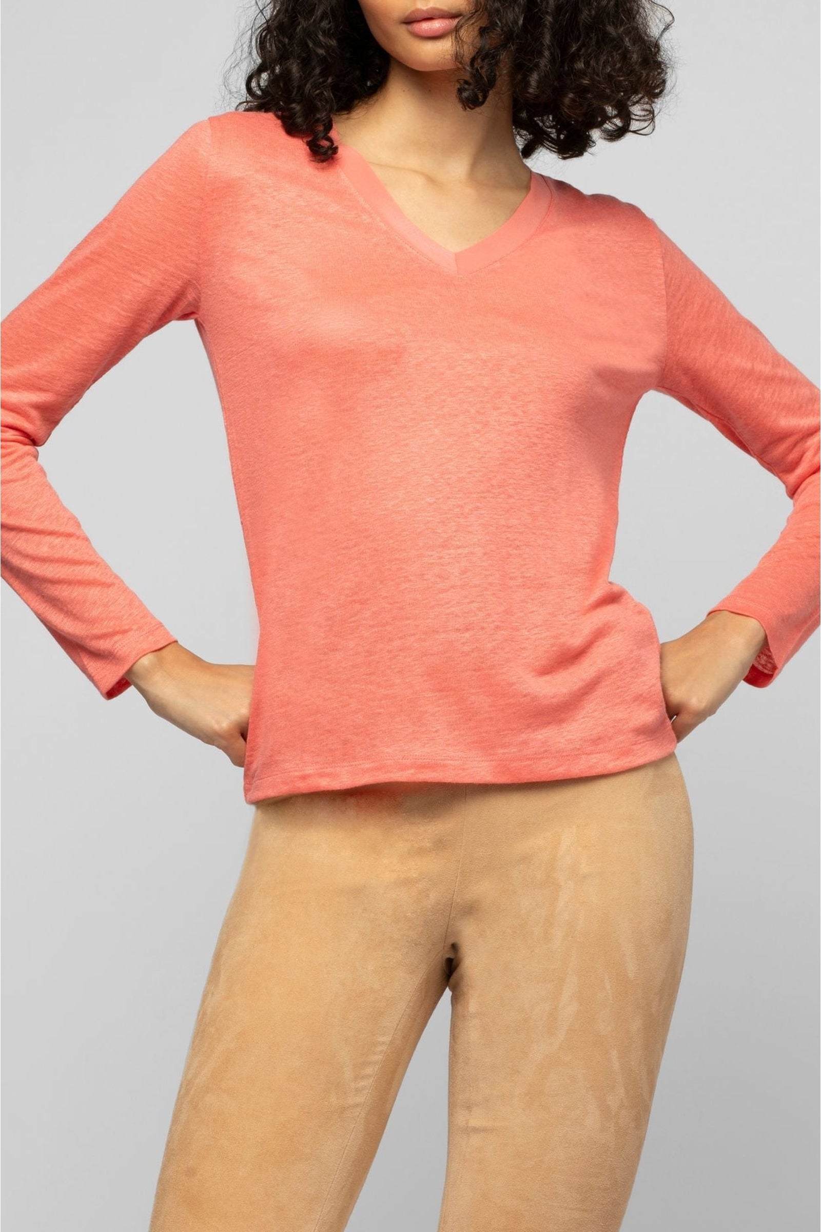 T-shirt Tanika manches longues en jersey de lin - Corail