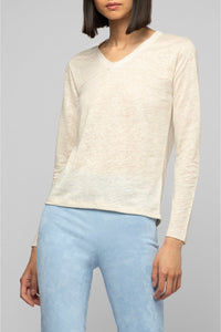 Long-sleeved linen jersey Tanika T-shirt - Beige