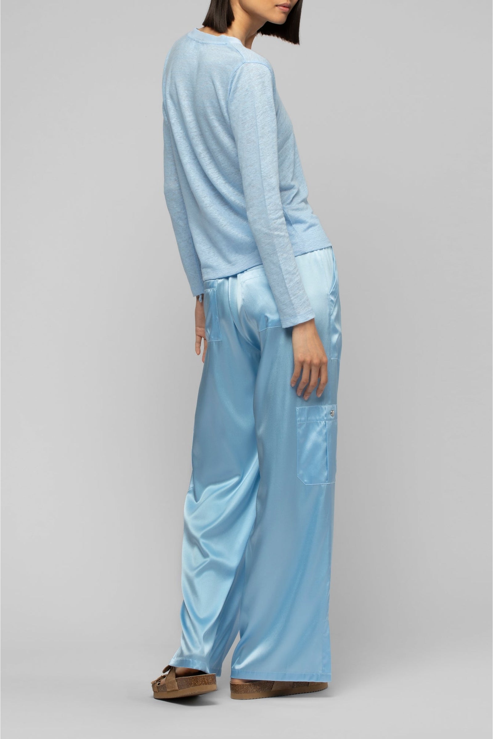 Long-sleeved linen jersey Tanika T-shirt - Ciel