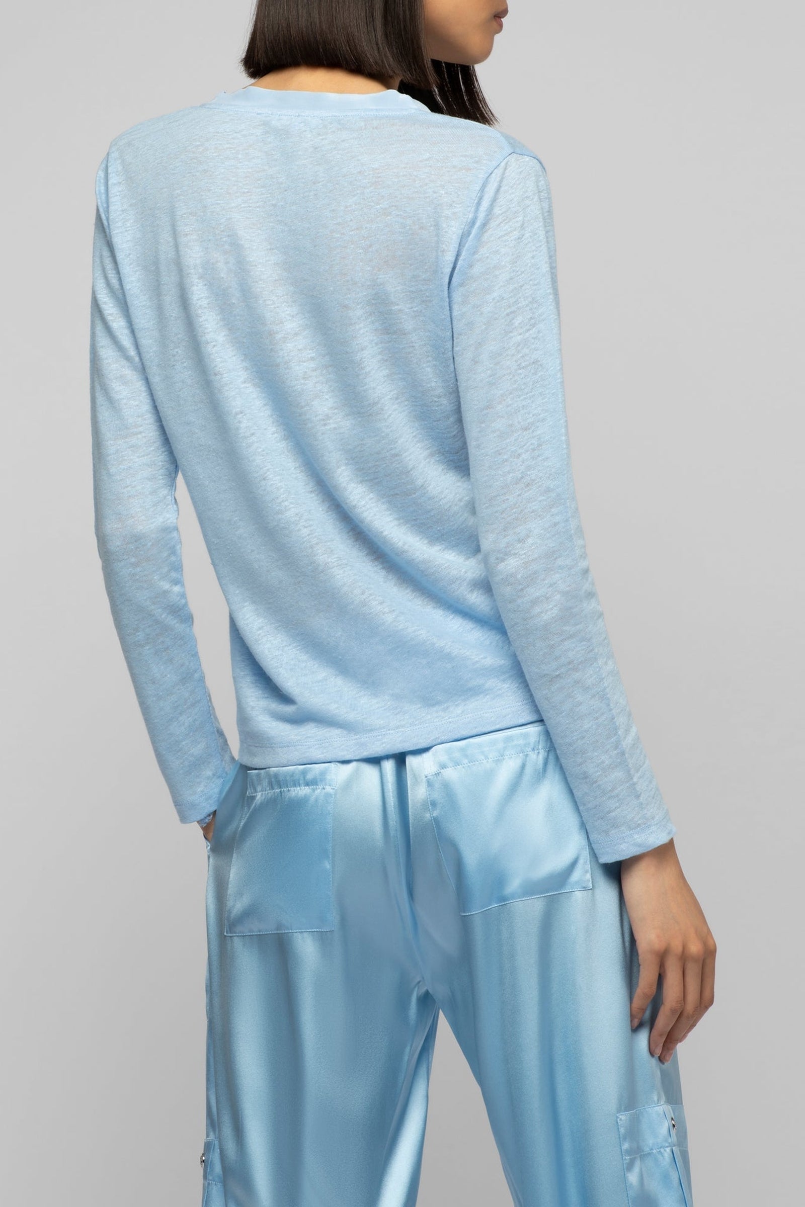 Long-sleeved linen jersey Tanika T-shirt - Ciel