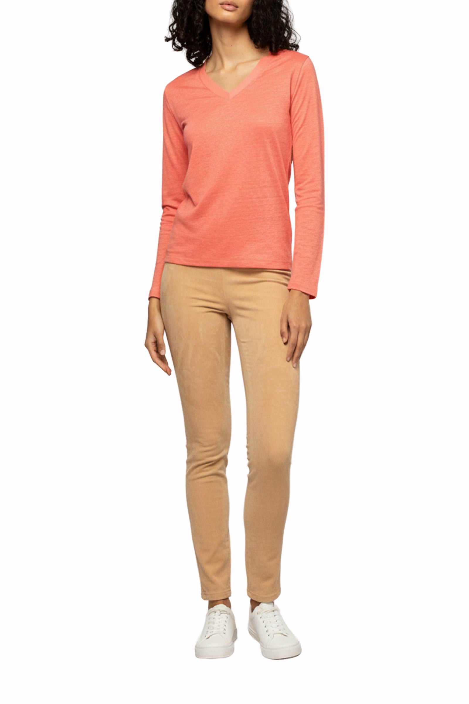 T-shirt Tanika manches longues en jersey de lin - Corail