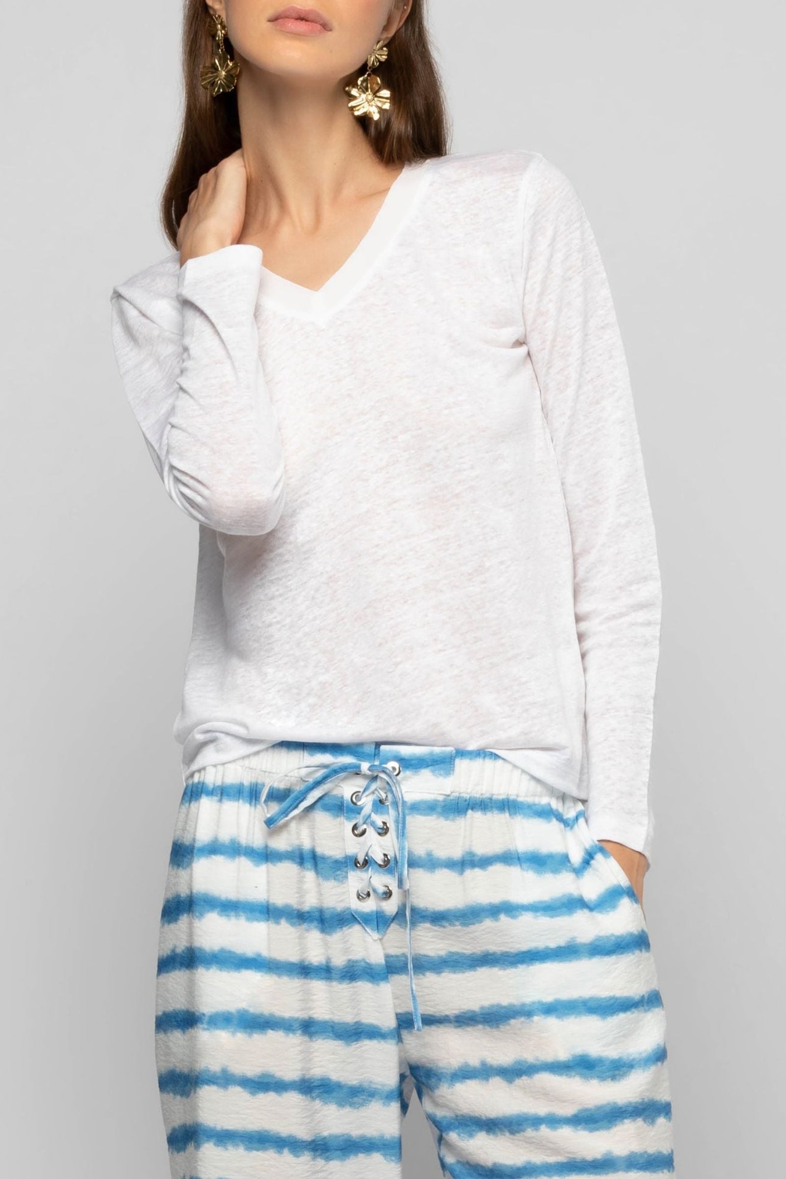 Long-sleeved linen jersey Tanika T-shirt - White