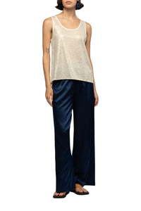 Tanna bi-material tank top in linen and silk - Beige