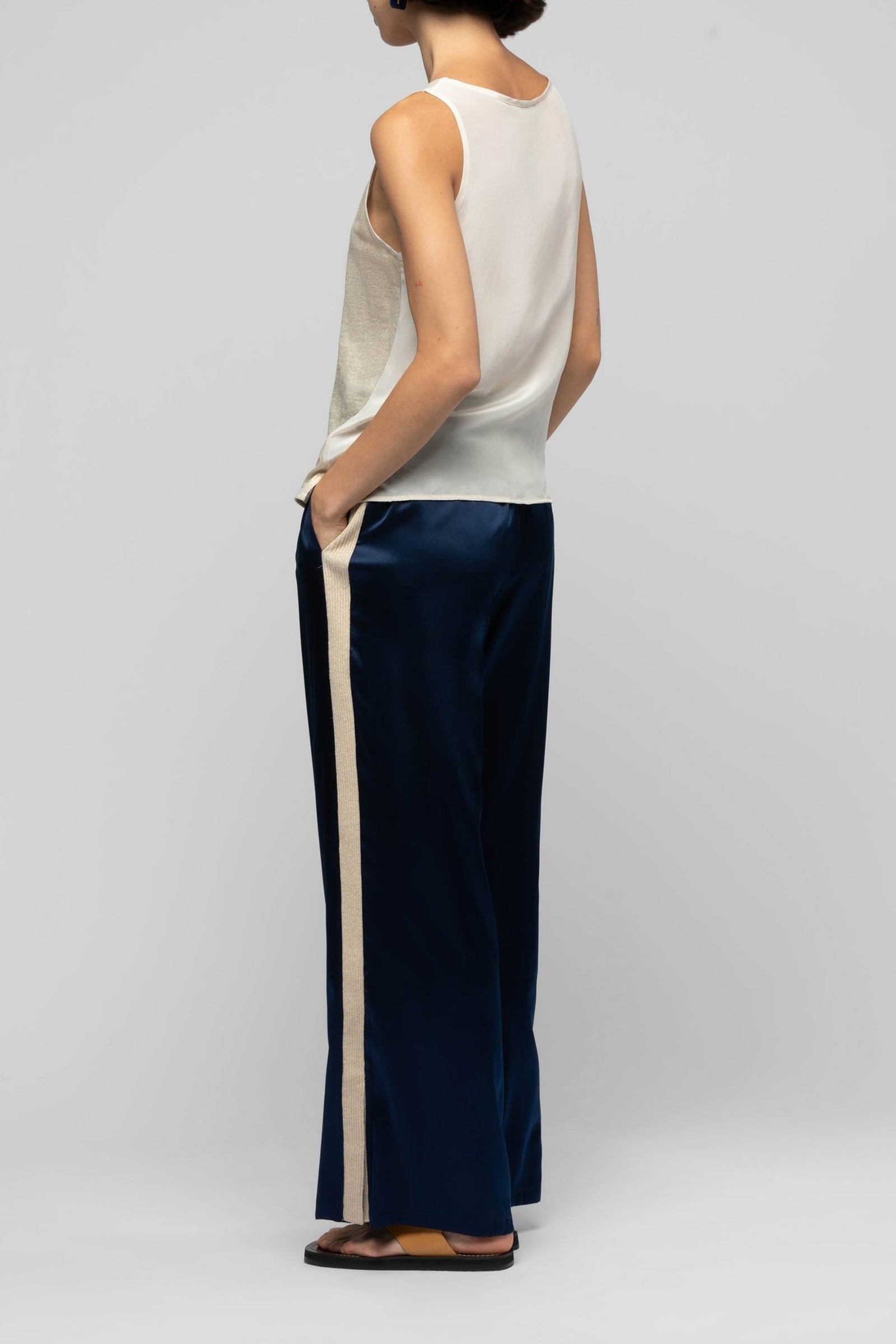 Tanna bi-material tank top in linen and silk - Beige