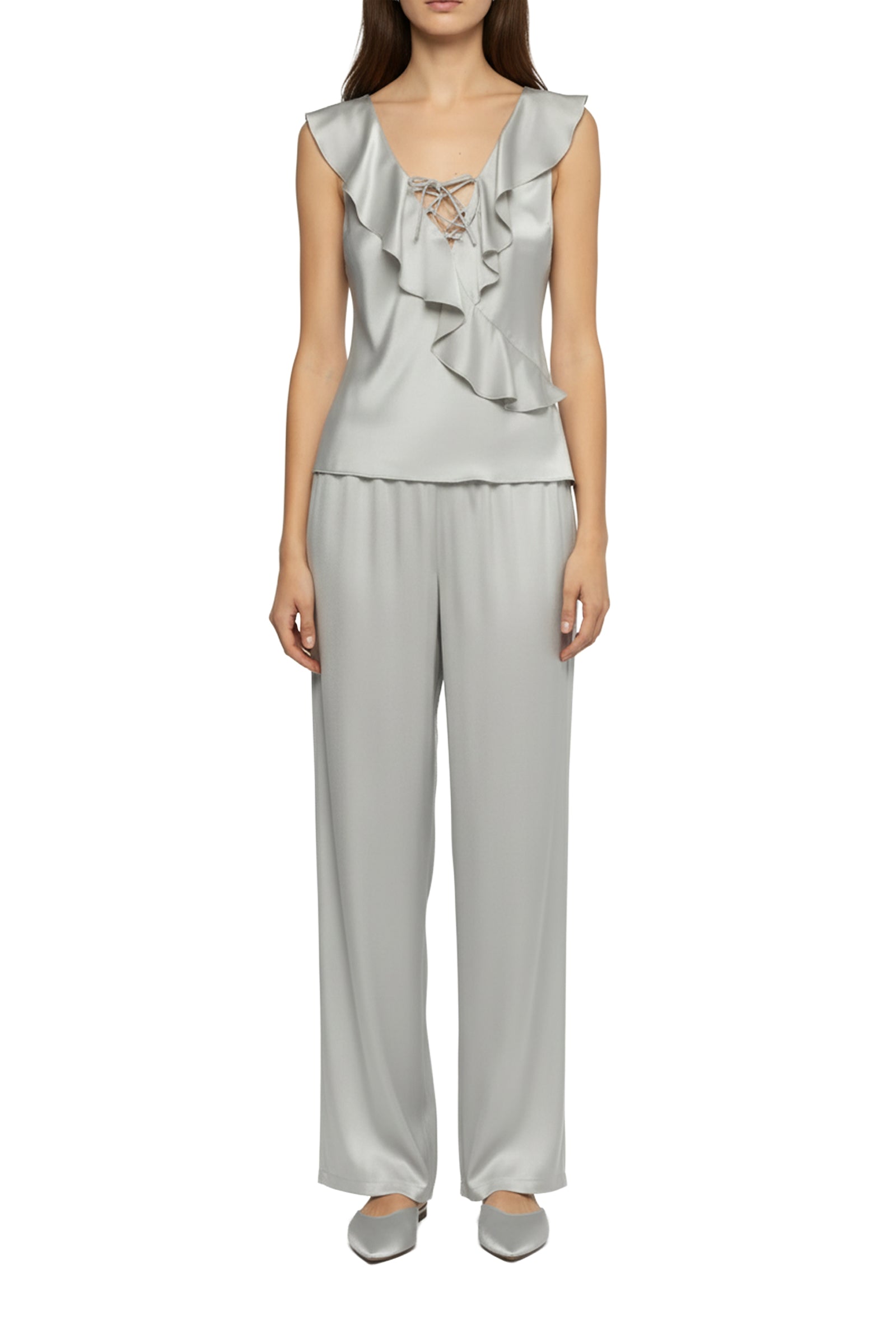 Tantoinette silk ruffle top - Grey