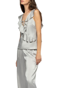 Tantoinette silk ruffle top - Grey