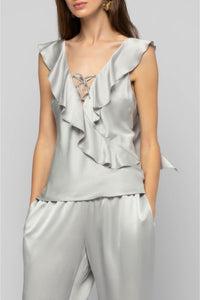 Tantoinette silk ruffle top - Grey