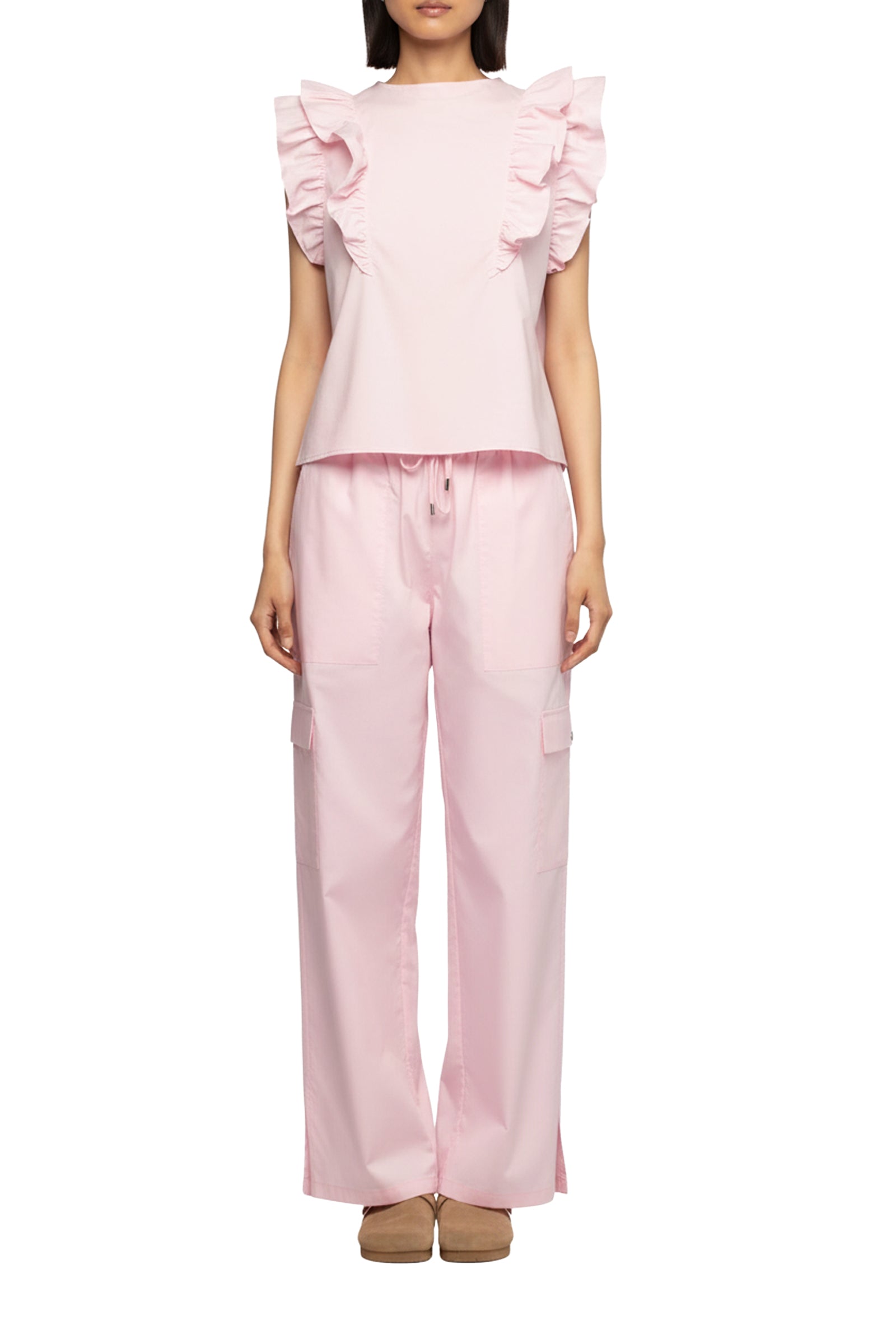 Blouse Tantonella sans manches avec volants - Dragée