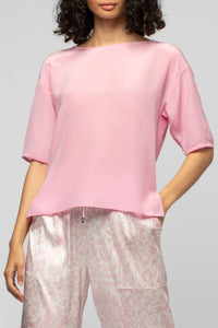 T-shirt Tarleen ample bi-matière en lin et soie - Bonbon