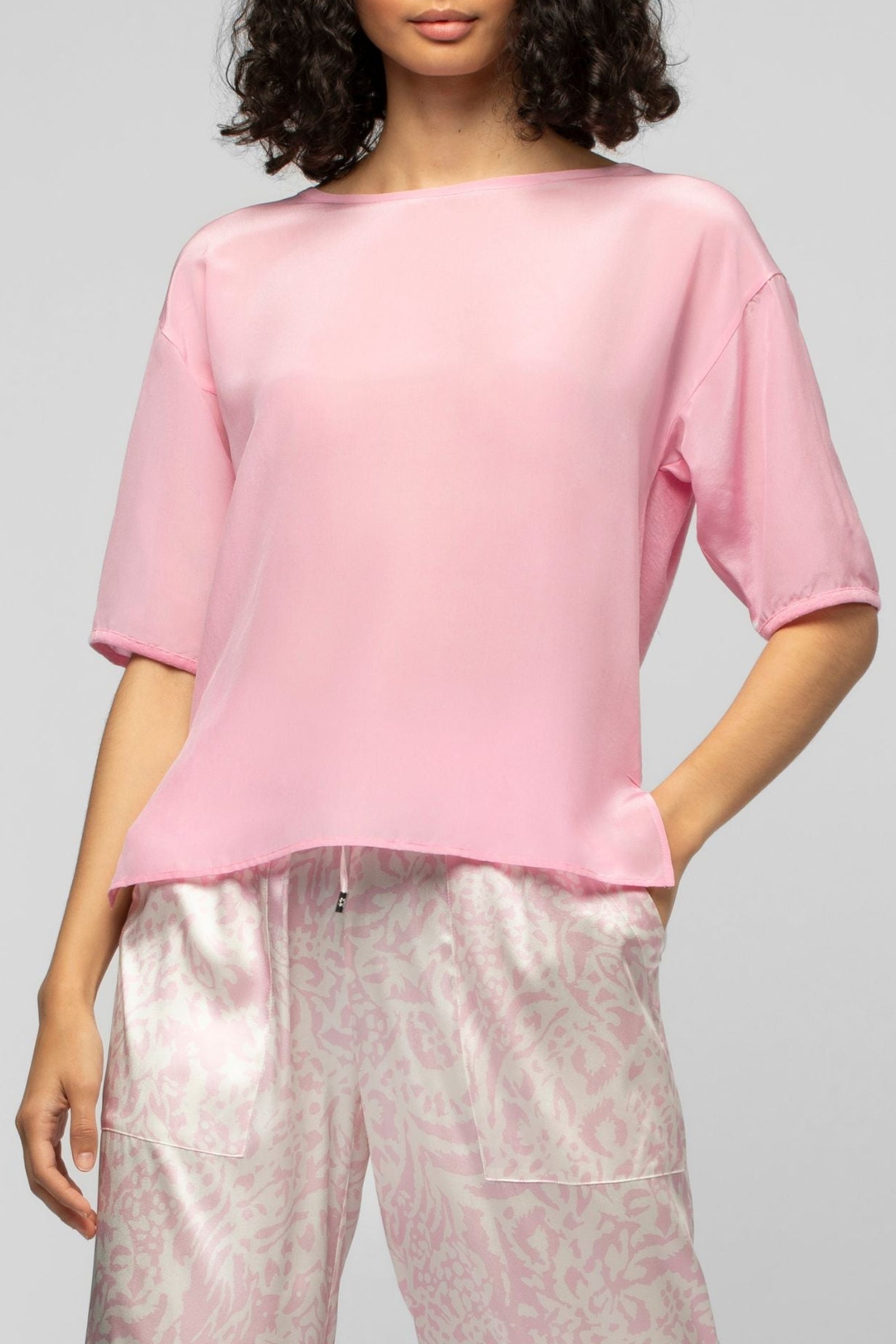 T-shirt Tarleen ample bi-matière en lin et soie - Bonbon