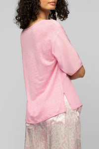 T-shirt Tarleen ample bi-matière en lin et soie - Bonbon