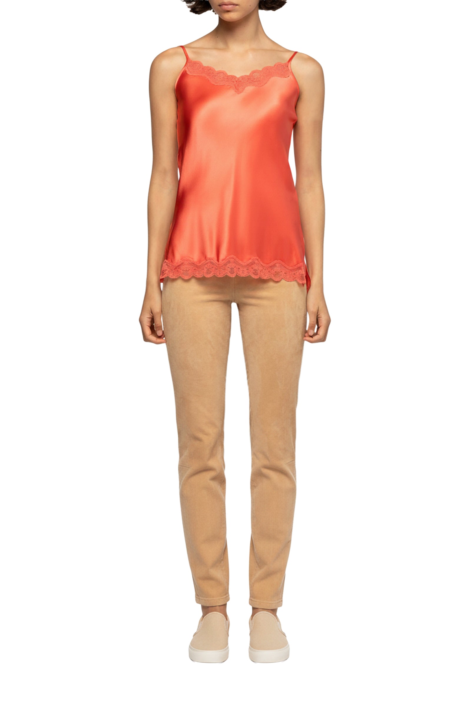 Tathenais silk and lace camisole - Coral