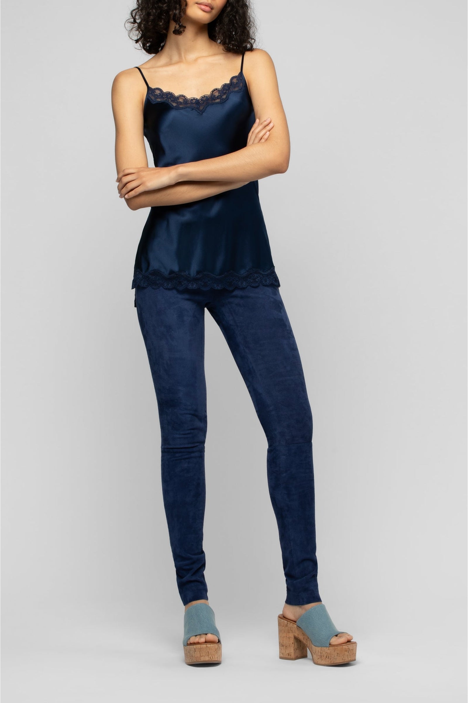 Tathenais silk and lace camisole - Navy