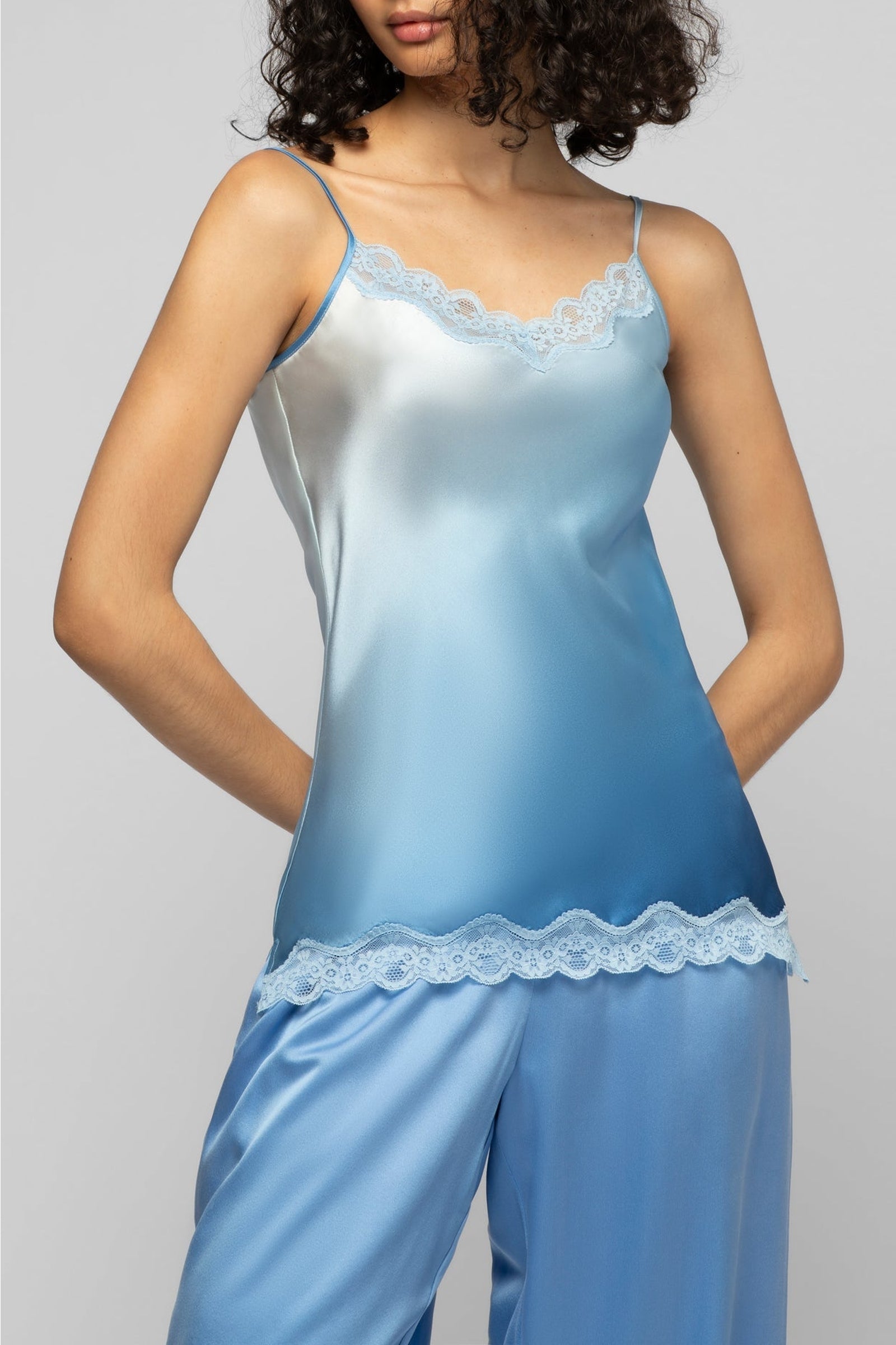 Tathenais silk and lace camisole - Tie & Dye Blue