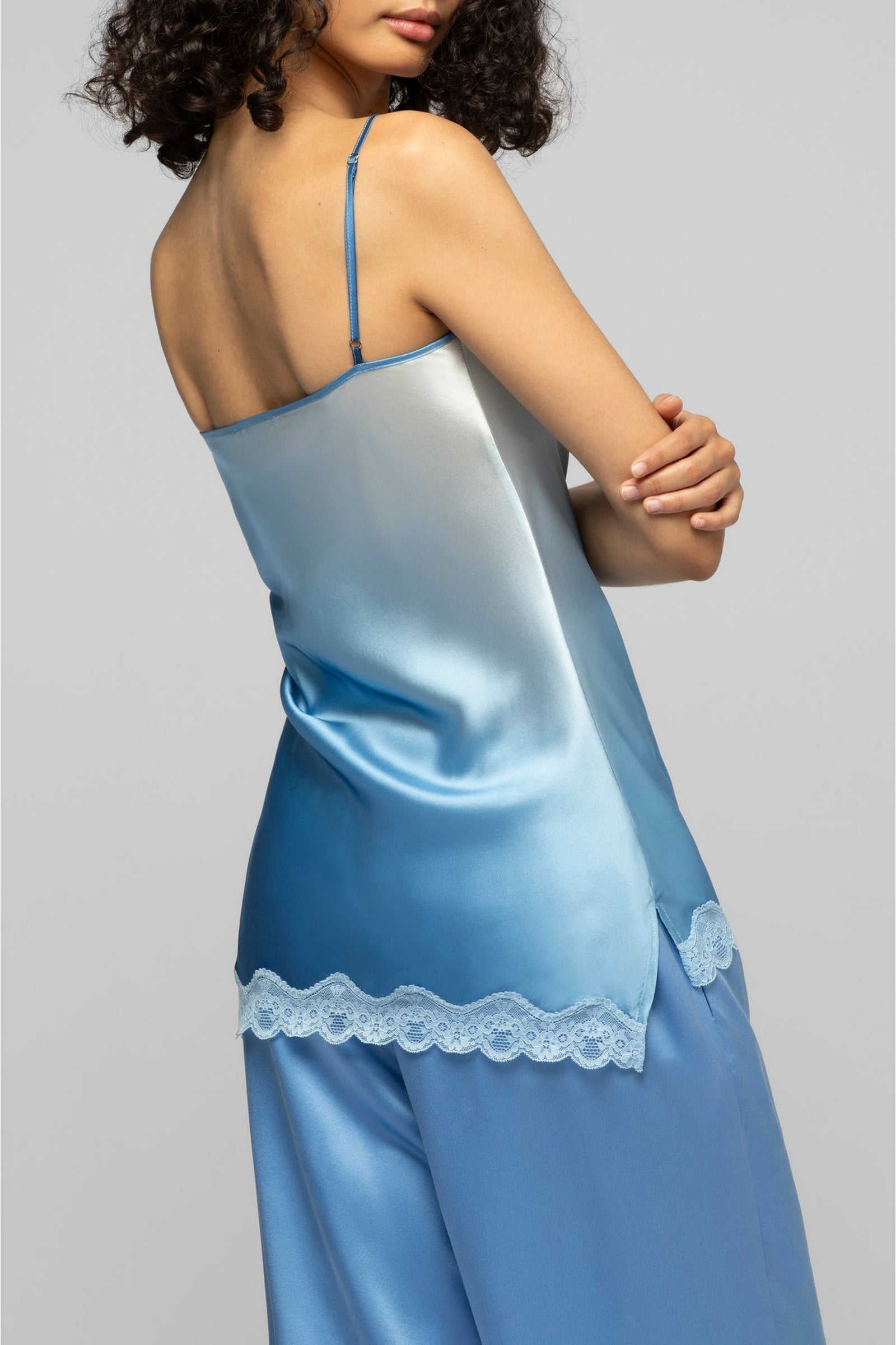 Tathenais silk and lace camisole - Tie & Dye Blue