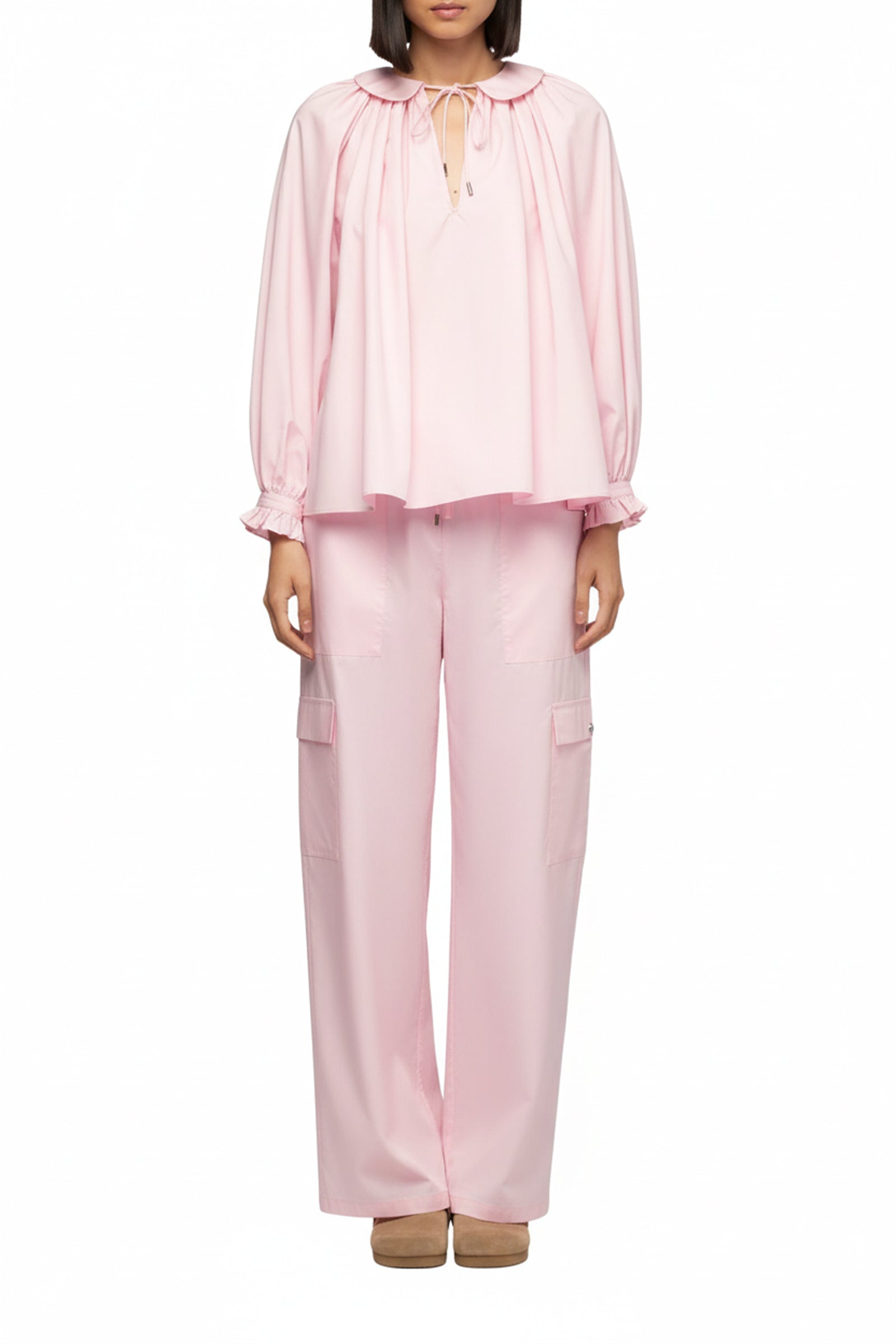 Blouse Taurane ample à col claudine - Dragée