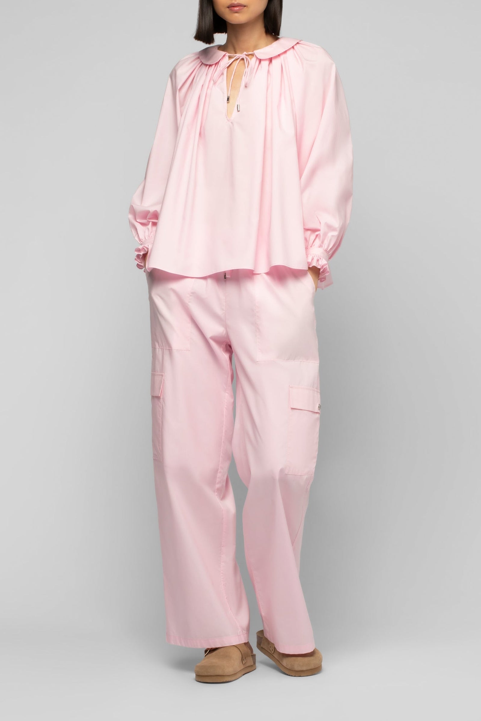 Blouse Taurane ample à col claudine - Dragée