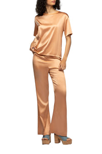 Top Tava manches courtes et ample en soie stretch - Camel