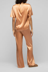 Top Tava manches courtes et ample en soie stretch - Camel