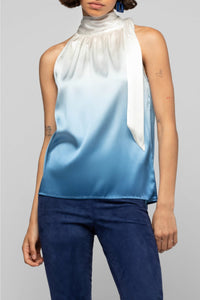 Taymee sleeveless silk top - Tie & Dye Blue