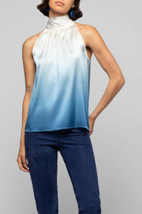 Taymee sleeveless silk top - Tie & Dye Blue