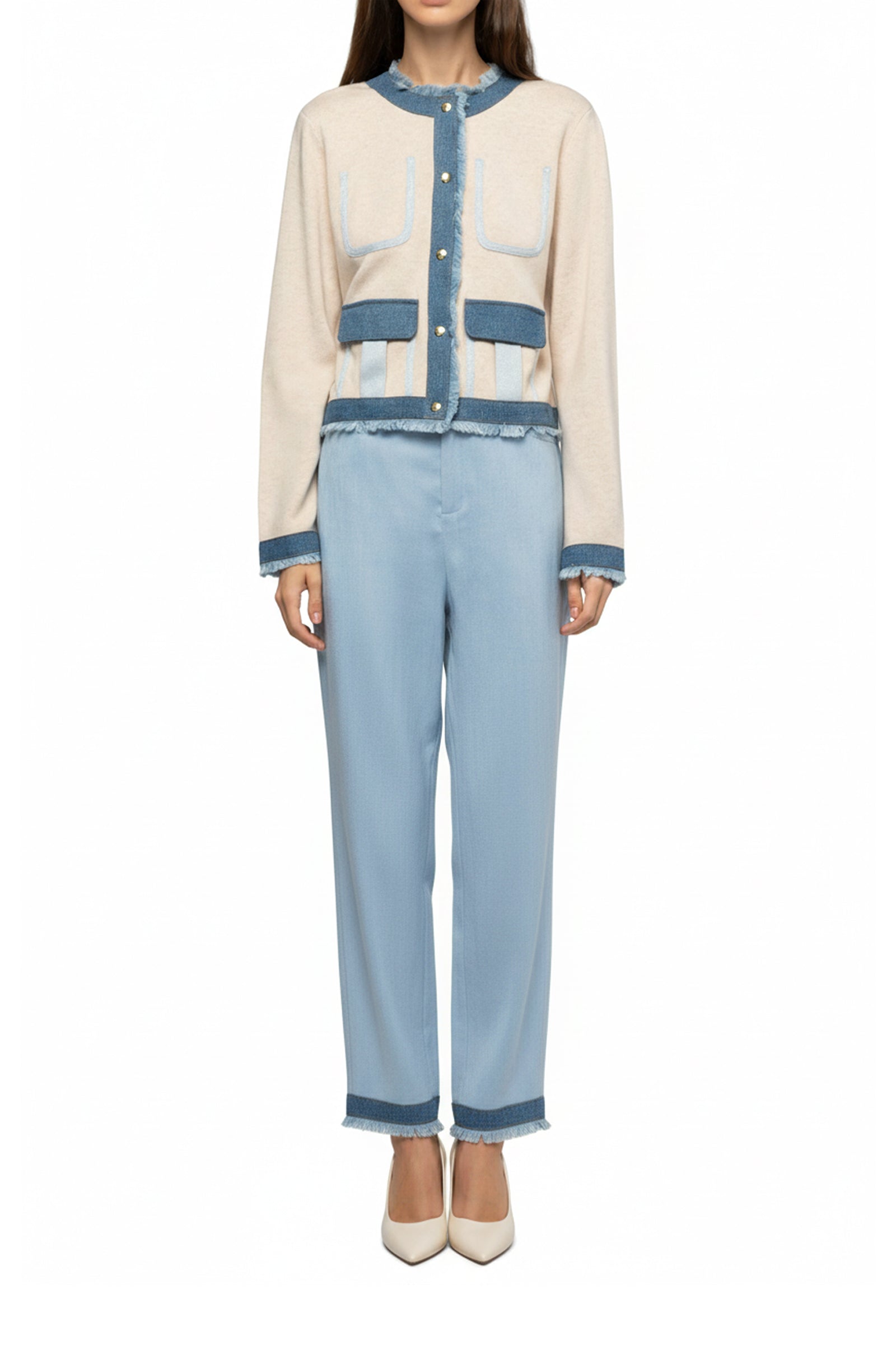 Short knitted Vadela jacket with inserts - Beige