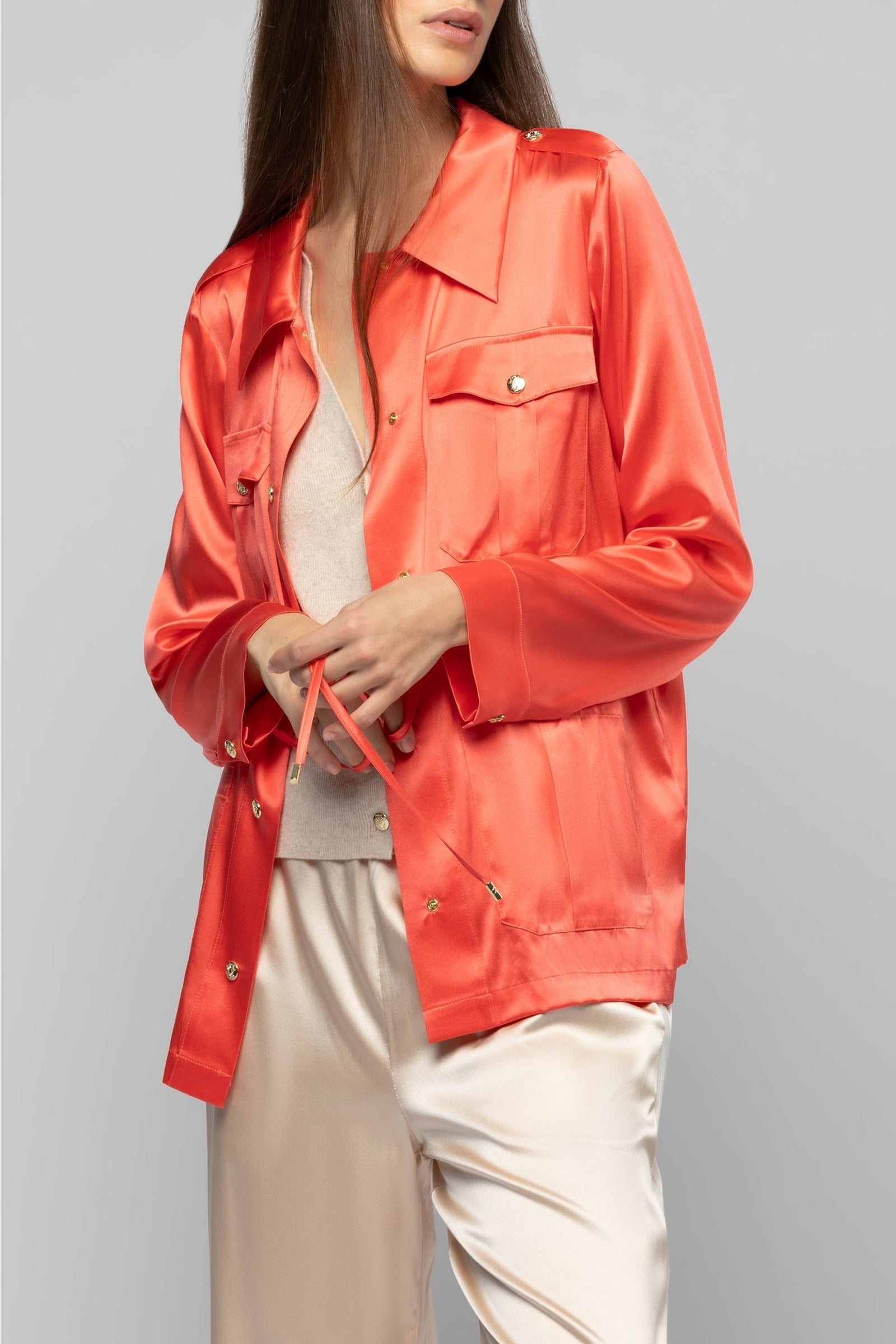 Veste Vagnes saharienne en soie - Corail